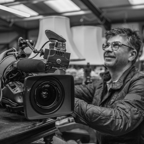 Cameraman Giles Edwards on location in Bath