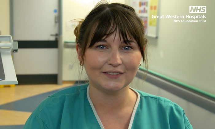 Nurse Rhiannon being filmed for an NHS training video